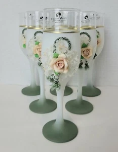 6 CREAZIONI SILVESTRI WINE CHAMPAGNE GLASSES Floral ARTE MURANO ITALY Crystal - Picture 1 of 20