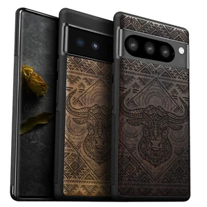 Fundas de madera para teléfono Google Pixel 8 Pro 7a 7 Pro 6 Pro 6a 6 7 8 cubierta bovina - Imagen 1 de 12