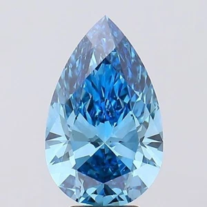 VVS1 Clarity 1 CT Lab Grown Stone Light Diamond Pear Cut Natural Blue Color - Picture 1 of 7