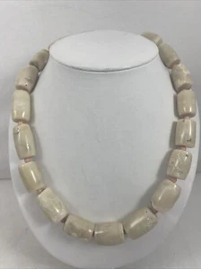 Sterling Silver .925 ~ White Coral Barrel & Salmon Coral Beaded  21" Necklace - Picture 1 of 7