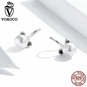 Lindos pendientes de oso para niña Voroco joyería de plata esterlina 0,925 con caparazón de perlas - Imagen 1 de 11