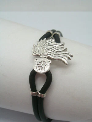 COZZI GIOIELLI Fiamma dell'Arma dei Carabinieri : Braccialetto Argento 925 e caucciù- Bracciale