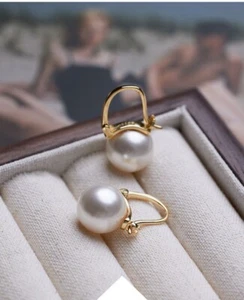 RIESIGER AAA 11-12 MM NATÜRLICHE SÜDSEE WEISSE PERLEN OHRRING 18k AU750 GELBGOLD - Bild 1 von 2