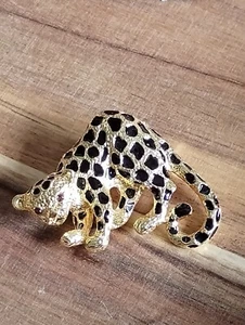 Broche De Colección Leopardo Pantera Gato Park Lane Colgante Tono Dorado Esmalte Negro (jb3) - Imagen 1 de 4