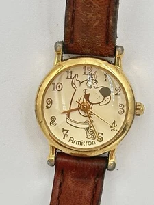 Armitron Scooby Doo Watch 1999 Quartz Gold Tone Case Dial Brown Band 2100/120 - Picture 1 of 6