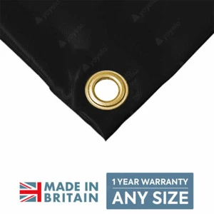 BLACK Heavy Duty 610gsm PVC Tarpaulin Polyester Reinforced Tarp Made To Measure✅ - Picture 1 of 6