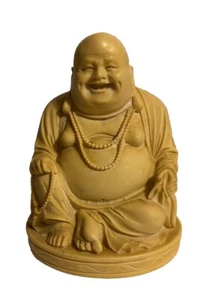 Buddha Statue Vintage Seated Laughing Resin Buddha Pedestal Happy Man Figurine - Picture 1 of 11