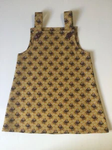 Toddler Pinafore Size 1-2 years. Yellow, burgundy floral Girl Handmade New - Picture 1 of 8
