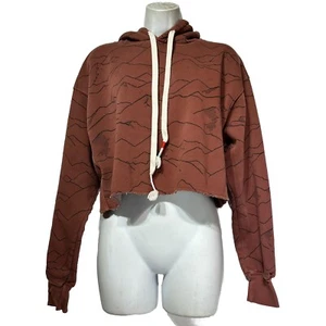 Wildfox Magnitude Hoodie Brown Mountain Print Cropped Y2K Biker Cozy Size S - Picture 1 of 8