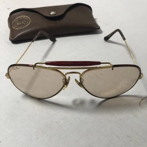 70er 58-14 mm Bausch & Lomb Ray-Ban Outdoorsman Aviator Gold Gestell Bernsteinfarbene Gläser - Bild 1 von 8