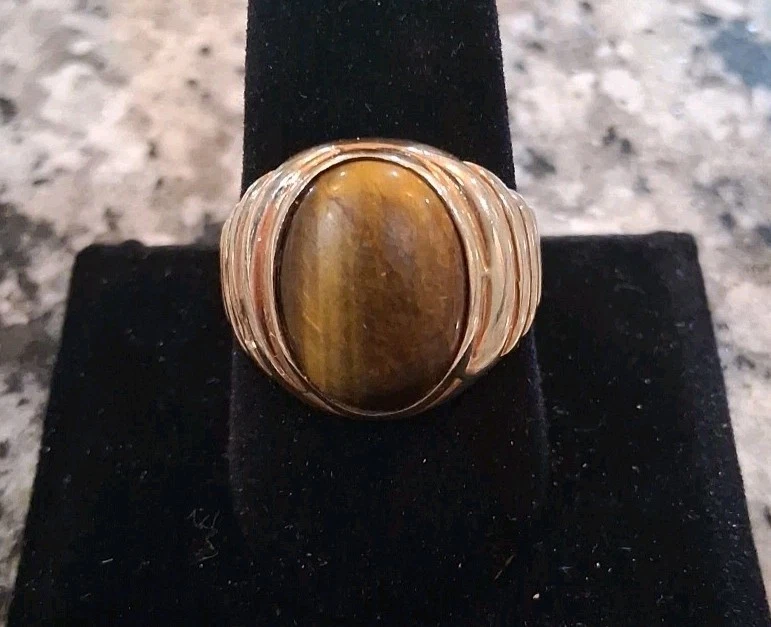 Anillo ojo de tigre 10k para hombre talla 10 Foto 1 de 4