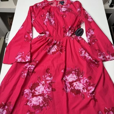 Vestido Scoop Para Mujer Mediano Rosa Acejón Orquídea Floral Recorte Midi Nuevo Foto 1 de 4