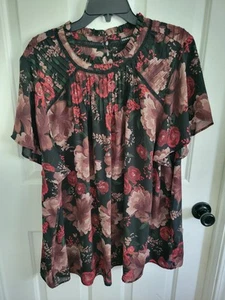 Torrid Womens Black Floral Print Short Sleeves Georgette Lace Inset Blouse 4X - Bild 1 von 6