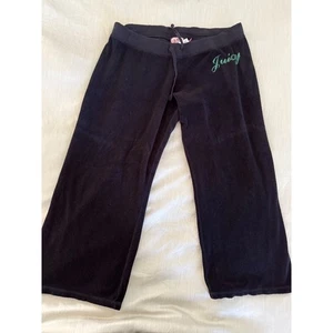 Pantaloni Juicy Couture Velour gamba larga pista nero verde scritta logo Y2K vintage L - Foto 1 di 6