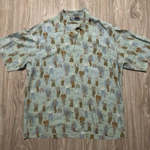 Vtg Polo Ralph Lauren Shirt Mens Large Green Esquire Man All Over Print Camp 2XL - Picture 1 of 5
