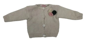 Vtg. Chunky Knit Rosette Granny Cottage Minimalist Button Cardigan Cotton 18 Mo - Picture 1 of 8