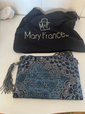 Mary Frances Midnight Blue Beaded Crossover Clutch Handbag Excellent! - Image 1 of 2