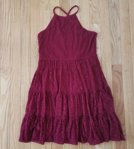 NWT Abercrombie Kids Girl Floral Lace Sun Dress VTG bugundy Y2K Halter Lace midi - Picture 1 of 4