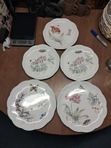 5 LENOX BUTTERFLY MEADOW dinner(2) Salad(3) Plates Lot Euc+ Bin 82 - Picture 1 of 10