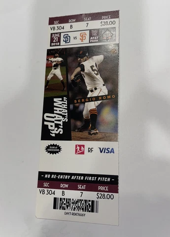 San Francisco Giants Vs San Diego Padres Game day ticket Stub. 2018 Cover