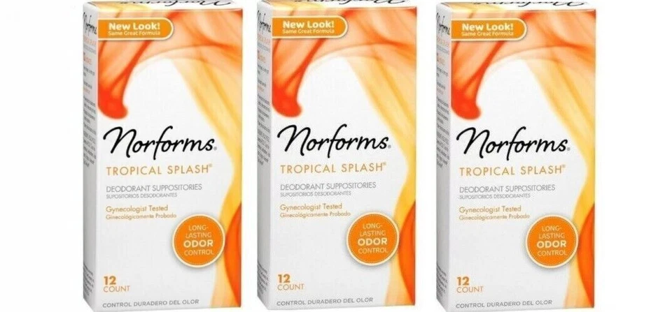 Pack de 3 supositorios desodorantes femeninos de larga duración Norforms, tropical 12 ea - Imagen 1 de 1