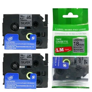 2/Pack 18mm Black on Reflective Silver P-touch Model PT520, PT-520 Label Maker - Picture 1 of 1