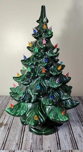 Vintage Atlantic Mold Scroll Base Lighted Ceramic Christmas Tree 14"W x 19.5"T - Picture 1 of 24