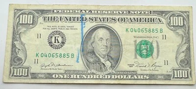 1981 Series $100 Note - One Hundred Dollar Bill - K - Dallas - Franklin - Image 1 of 2