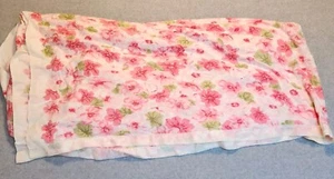 Pink and White Floral Blanket 84x76 Satin Trim at the Top and Bottom - Picture 1 of 4