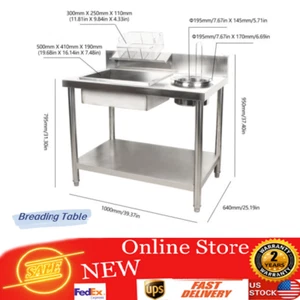 Breading Table Fried Food Prep Station Fry Chicken Work Table Stainless Steel - Picture 1 of 19
