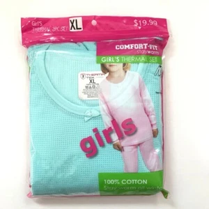 Girls Winter Warm Cotton Thermal 2 PCS Set Top+ Pants, Teal Blue, XL - Picture 1 of 6