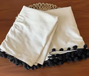 Urban Outfitters Blackout Curtain Panel - Cotton Cream w/ Black Pompoms 52x84" - Picture 1 of 7