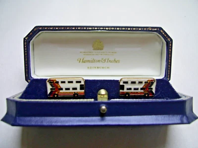 GEMELOS HAMILTON Y PULGADAS VINTAGE ORO SOBRE PLATA ESTERLINA/ESMALTADOS EN CAJA Foto 1 de 4