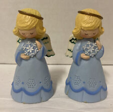 Set Of 2 Hallmark Merry Miniature 2 1/2" tall Angel Holding Snowflake 1991