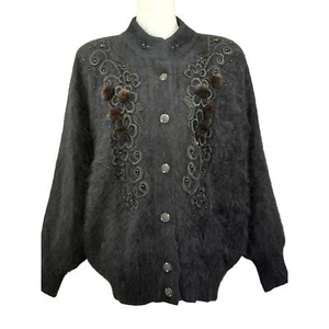 Carina embroidered beaded angora jacket, black, medium, rich girl, vintage - Picture 1 of 5