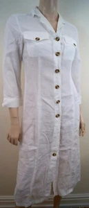 MAXMARA WEEKEND White 100% Linen Collared Button Front 3/4 Sleeve Shirt Dress 4 - Picture 1 of 7