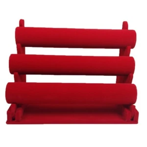Red 3-Tier Velvet Jewelry Bracelet Watch Display Rack Holder - Picture 1 of 6