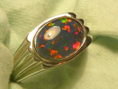 Anillo de ópalo triplete de ópalo natural de plata de ley para hombre. Artículo ovalado 14x10mm 180039. Foto 1 de 4