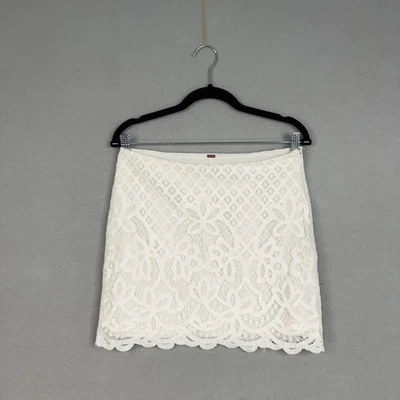 Falda Free People Mujer 8 Blanco Encaje Mini Dobladillo Festoneado Forrada Floral Crochet Foto 1 de 4