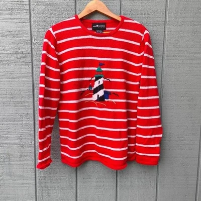 Suéter Tejido Náutico Rayas Faro Bordado Sag Habor Años 90 Talla M Rojo Blanco Foto 1 de 4