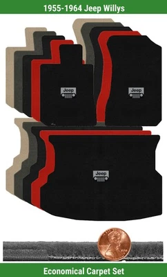 Набор ковриков Velourtex на заказ для Jeep Willys 1955-1964 годов выпуска с логотипом (3 штуки) #TJB - Изображение 1 из 4