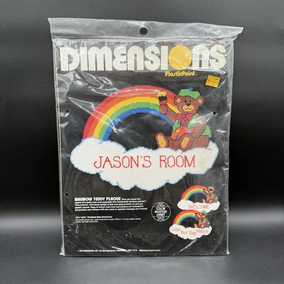 Dimensions Plastic Point Rainbow Teddy Plaque Embroidery Bear Painter 1984 2524