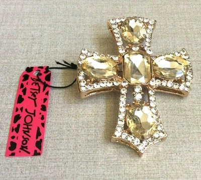 Broche prendedor cruz dorada religiosa cristal brillante Betsey Johnson ¡Nueva belleza! Foto 1 de 3
