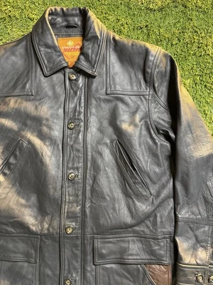 The Territory Ahead Leather Jacket Mens Large Black Field Barn Coat Zip Button - Image 1 of 4