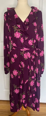 Vestido envolvente Draper James, X grande, estampado floral borgoña cuello en V Foto 1 de 4