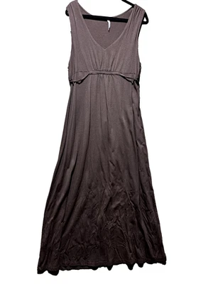 Vestido maxi feminino marrom marinho antigo XL batendo boho camponês elástico cintura império - Imagem 1 de 4