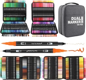 Plumas para colorear Gelanty de doble punta, 144 colores bolígrafos de fieltro bolígrafos de pincel,...  - Imagen 1 de 6