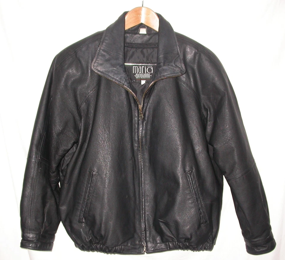 De Colección Giovanni Cuero Negro Bombardero Motocicleta Chaqueta Para Hombre M Motociclista Boho Resistente Foto 1 de 4