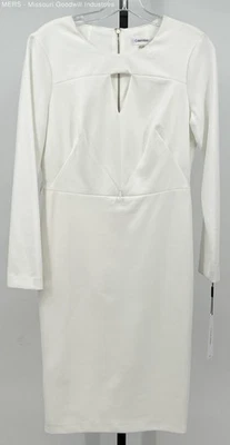 Платье-футляр женское Calvin Klein кремовое однотонное с длинным рукавом размер 8 новые бирки - Изображение 1 из 4