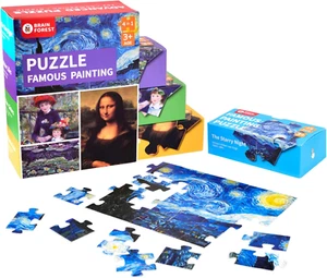 Mini Jigsaw Puzzles,4-In-1 Small Jigsaw Puzzles,Puzzles for Kids Age3+,Famous Pa - Picture 1 of 12